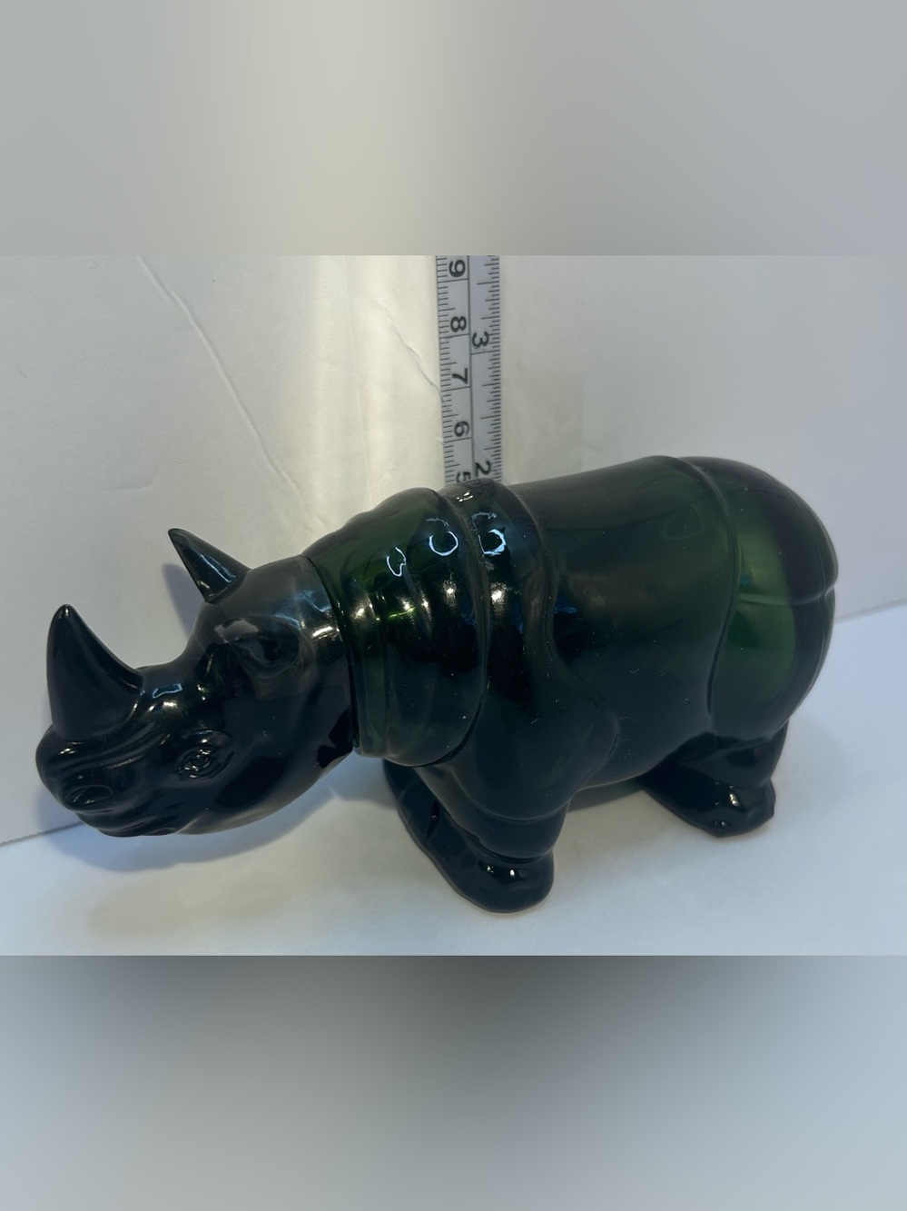 Vintage 1972 Avon Big Game Rhinoceros Green Glass Figurine EMPTY BOTTLE